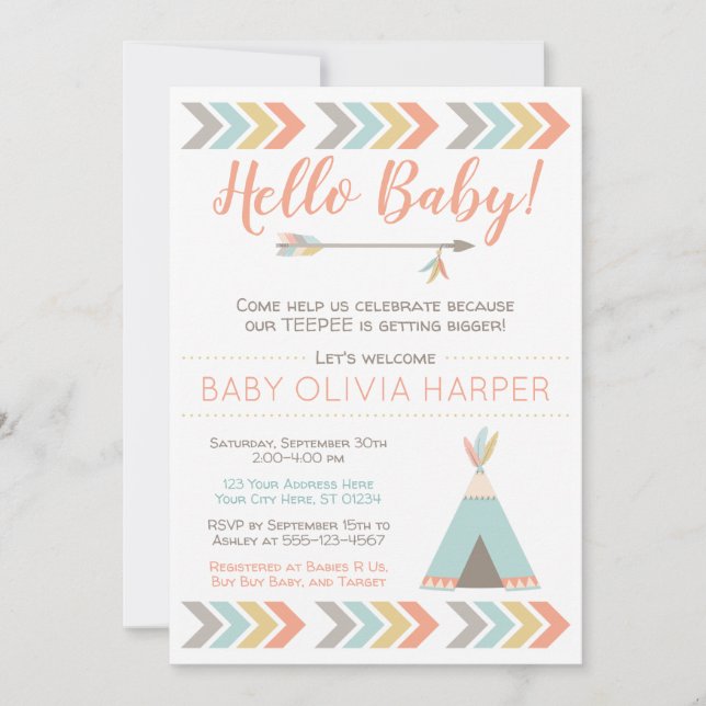 Tribal Baby Shower Invitation | Teepee Sprinkle (Front)