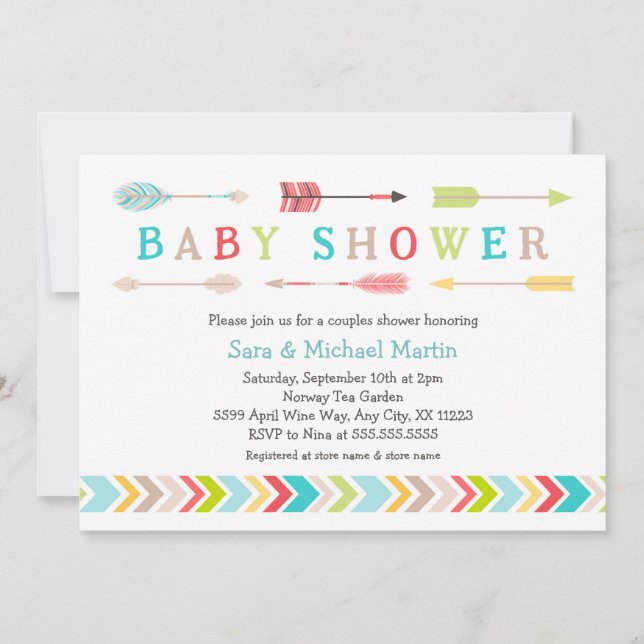 Tribal Baby Shower invites neutral gender (Front)