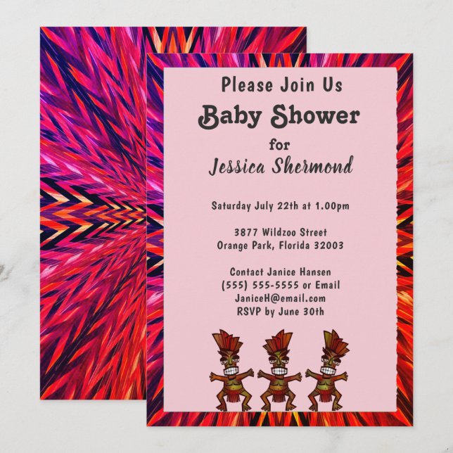 Tribal Baby Shower Pink to Red Abstract Invitation (Front/Back)