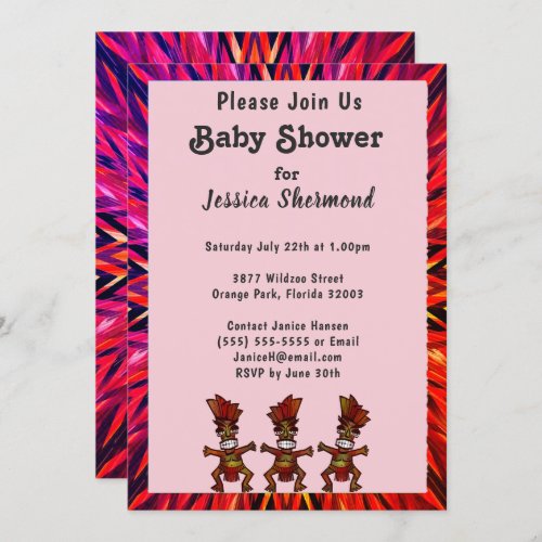 Tribal Baby Shower Pink to Red Abstract Invitation