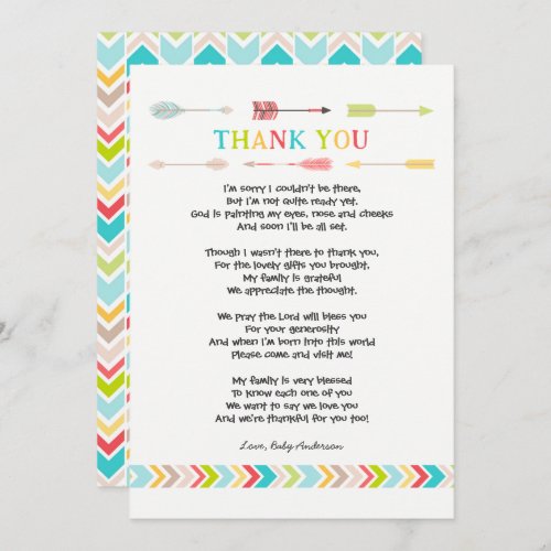 Tribal Baby Shower PoemThank you note neutral Invitation