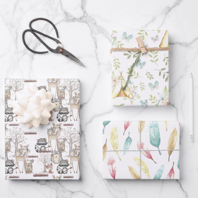 Tribal Baby Wrapping Paper Flat Sheet Set of 3 (Front)