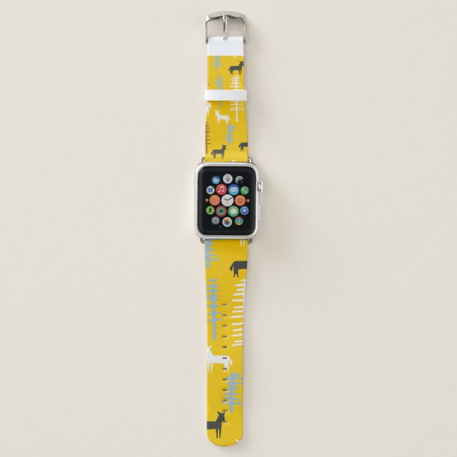 Tribal background with horses and trees,creative f apple watch band (Front)
