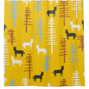 Tribal background with horses and trees,creative f shower curtain