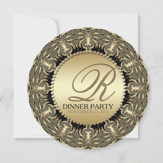 Tribal Baroque Golden Dinner Party (Round) Invitation (Front)