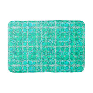Tribal Batik - aqua and turquoise with white Bathroom Mat