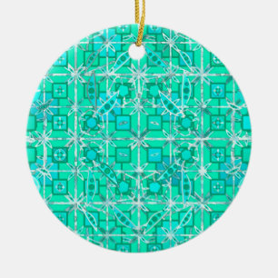 Tribal Batik - aqua and turquoise with white Ceramic Ornament