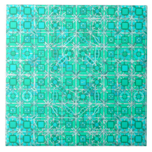 Tribal Batik - aqua and turquoise with white Ceramic Tile