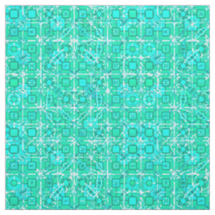 Tribal Batik - aqua and turquoise with white Fabric
