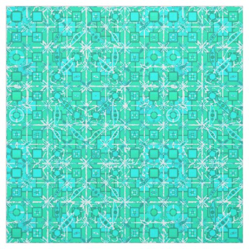 Tribal Batik - aqua and turquoise with white Fabric