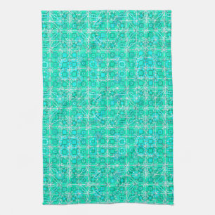 Tribal Batik - aqua and turquoise with white Kitchen Towel