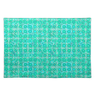 Tribal Batik - aqua and turquoise with white Placemat