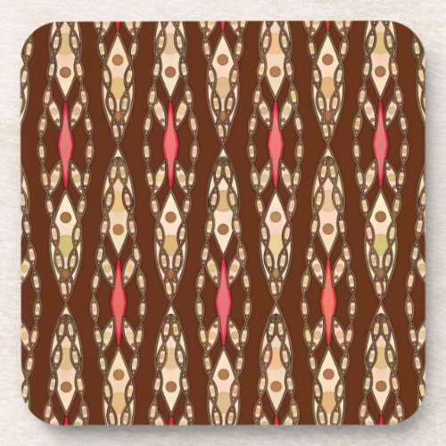 Tribal Batik _ Brown Tan and Coral Drink Coaster