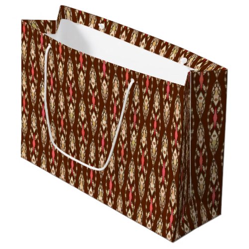 Tribal Batik _ Brown Tan and Coral Large Gift Bag