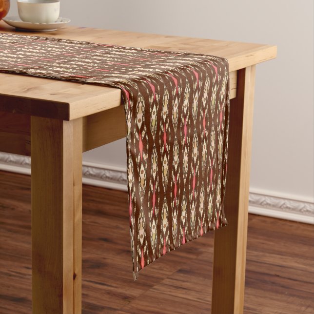 Tribal Batik - Brown, Tan and Coral Short Table Runner (In Situ)