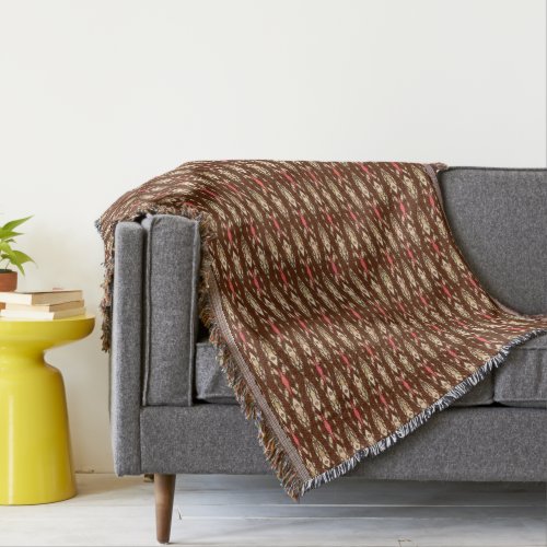 Tribal Batik _ Brown Tan and Coral Throw Blanket