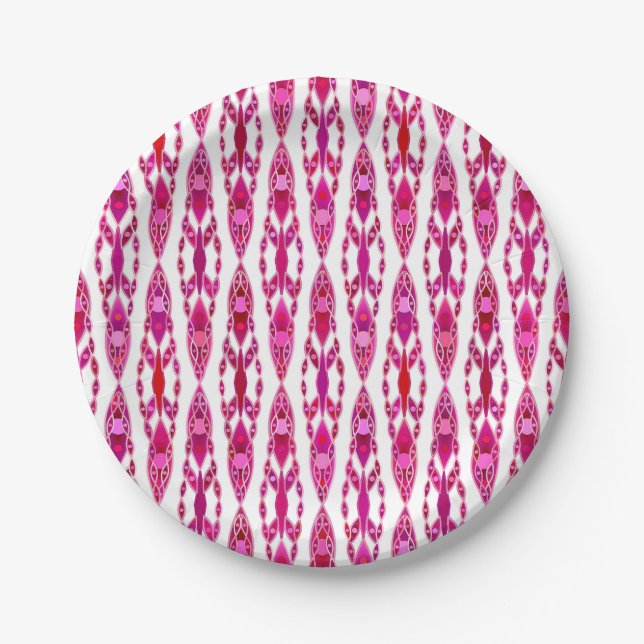Tribal Batik - Burqundy and Fuchsia Pink Paper Plates (Front)