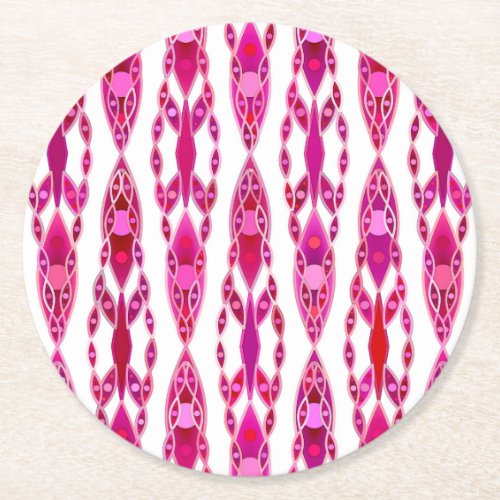 Tribal Batik _ Burqundy and Fuchsia Pink Round Paper Coaster