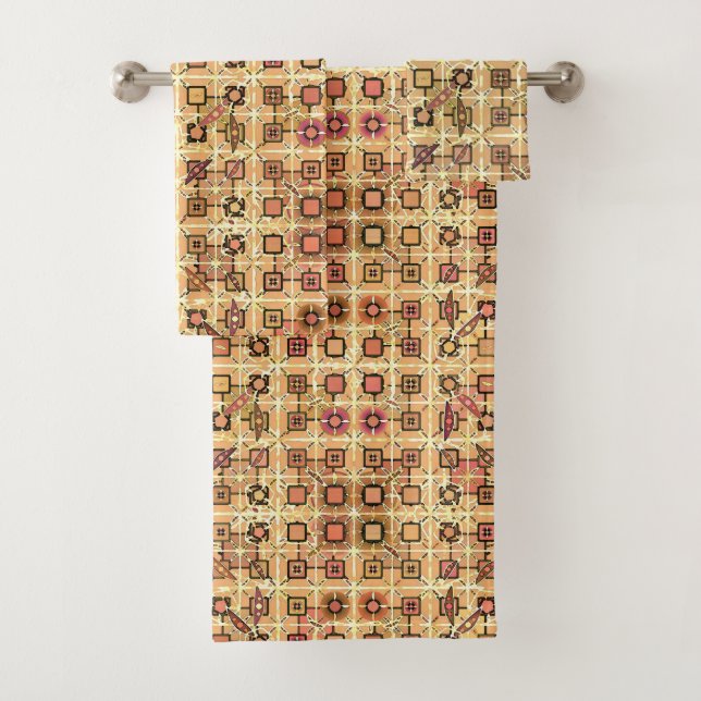 Tribal Batik - chocolate brown and camel tan Bath Towel Set (Insitu)