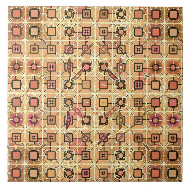 Tribal Batik - chocolate brown and camel tan Ceramic Tile (Front)