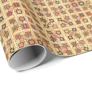Tribal Batik - chocolate brown and camel tan Wrapping Paper