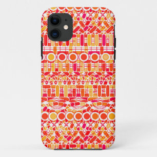 Tribal Batik - coral orange and coral pink iPhone 11 Case