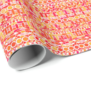 Tribal Batik - coral orange and coral pink Wrapping Paper
