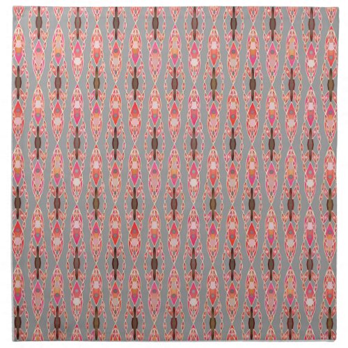 Tribal Batik _ Coral Pink and Silver Grey Cloth Napkin