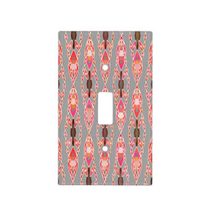 Tribal Batik - Coral Pink and Silver Grey Light Switch Cover
