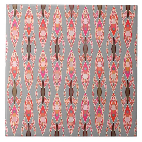 Tribal Batik _ Coral Pink and Silver Grey Tile