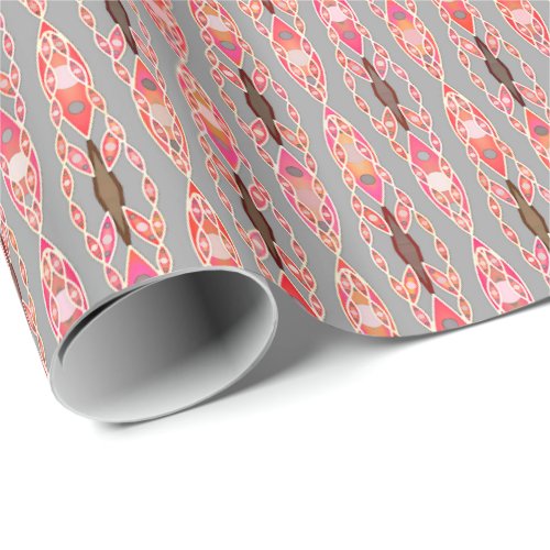 Tribal Batik _ Coral Pink and Silver Grey Wrapping Paper