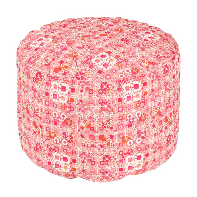 Tribal Batik - coral pink, coral orange and cream Pouf