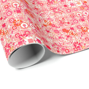 Tribal Batik - coral pink, coral orange and cream Wrapping Paper