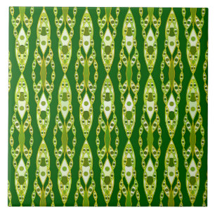 Tribal Batik - Dark Green and Avocado Ceramic Tile