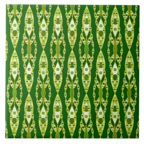 Tribal Batik _ Dark Green and Avocado Ceramic Tile