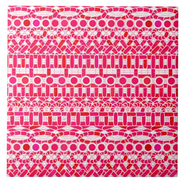 Tribal Batik - Deep red, maroon and white Tile (Front)