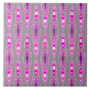 Tribal Batik - Fuchsia Pink, Violet and Grey Ceramic Tile