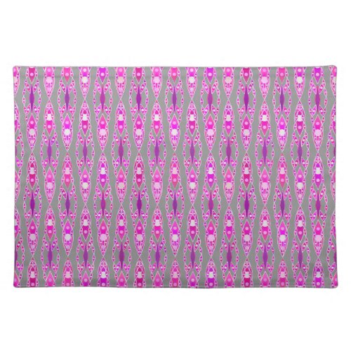 Tribal Batik _ Fuchsia Pink Violet and Grey Cloth Placemat