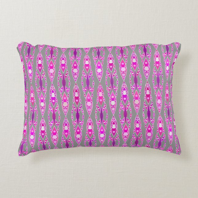 Tribal Batik - Fuchsia Pink, Violet and Grey Decorative Pillow (Front)