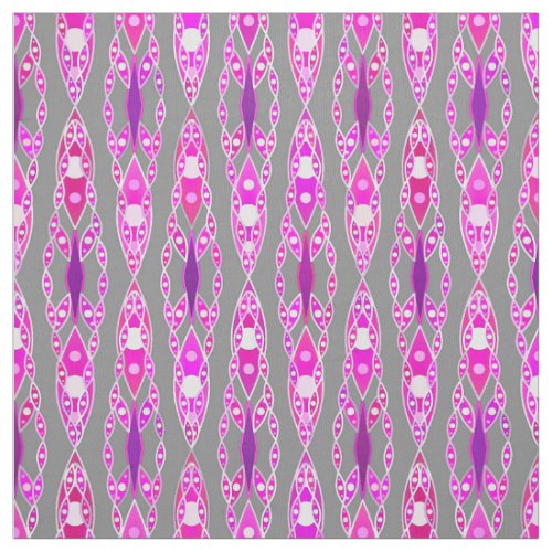 Tribal Batik _ Fuchsia Pink Violet and Grey Fabric