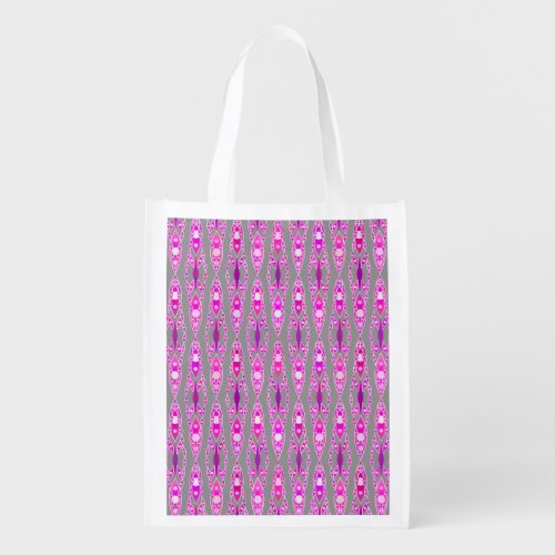 Tribal Batik _ Fuchsia Pink Violet and Grey Grocery Bag