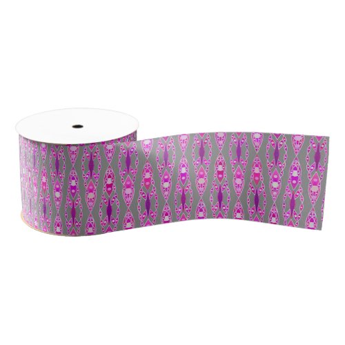 Tribal Batik _ Fuchsia Pink Violet and Grey Grosgrain Ribbon