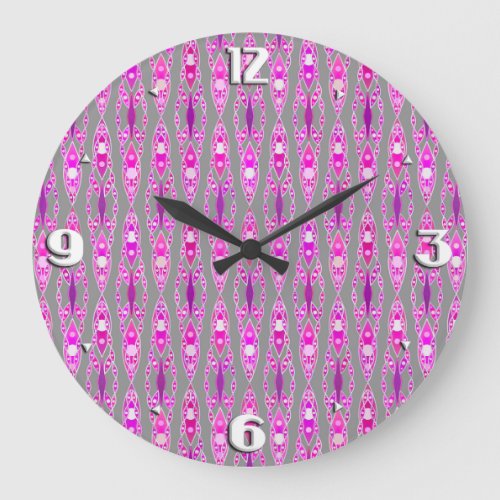 Tribal Batik _ Fuchsia Pink Violet and Grey Large Clock