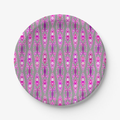 Tribal Batik _ Fuchsia Pink Violet and Grey Paper Plates