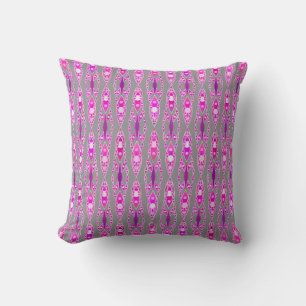 Tribal Batik - Fuchsia Pink, Violet and Grey Throw Pillow