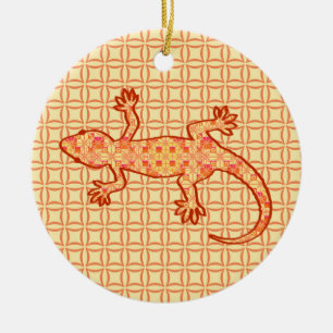 Tribal batik Gecko - coral and light orange Ceramic Ornament