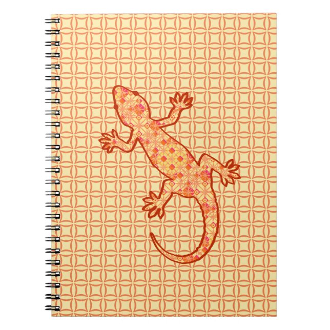 Tribal batik Gecko - coral and light orange Notebook (Front)