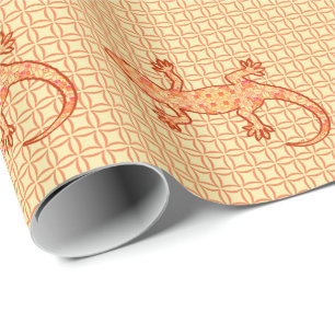 Tribal batik Gecko - coral and light orange Wrapping Paper