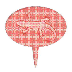 Tribal batik Gecko - coral pink and cream Cake Topper