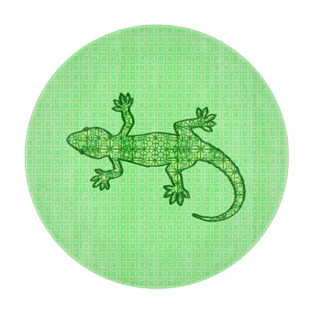 Tribal batik Gecko - lime and emerald green Cutting Board (Front)